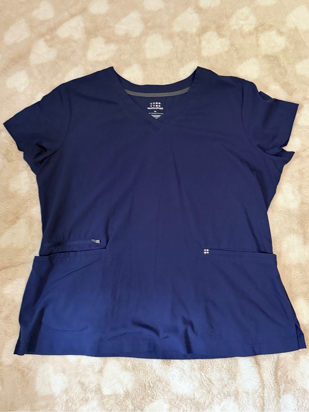 White Cross CRFT Scrub Top 2XL Navy Blue 4-Way Stretch V-Neck Healthcare Uniform